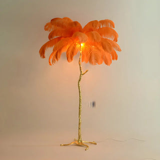Artistic Blue Feather Gold Branch Base Floor Lamp Zawala Image - 5