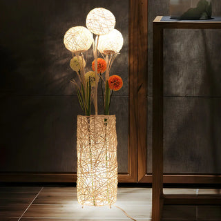 Artistic Cylinder Rattan Wooden Column Floor Lamp Zawala Image - 1