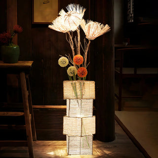 Artistic Cylinder Rattan Wooden Column Floor Lamp Zawala Image - 14