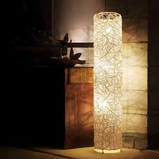 Artistic Cylinder Rattan Wooden Column Floor Lamp Zawala Image - 15