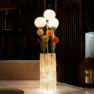 Artistic Cylinder Rattan Wooden Column Floor Lamp Zawala Image - 2