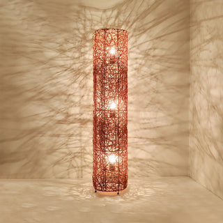 Artistic Cylinder Rattan Wooden Column Floor Lamp Zawala Image - 4