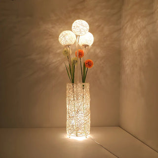 Artistic Cylinder Rattan Wooden Column Floor Lamp Zawala Image - 5