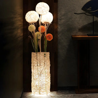 Artistic Cylinder Rattan Wooden Column Floor Lamp Zawala Image - 6