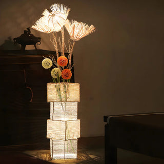 Artistic Cylinder Rattan Wooden Column Floor Lamp Zawala Image - 7