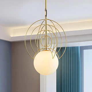 Modern Artistic Gold Geometric Milk Glass Orb Pendant Light Zawala Image - 1