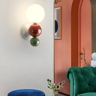 Artistic Red and White Globe Bedroom Wall Sconce Zawala Image - 1