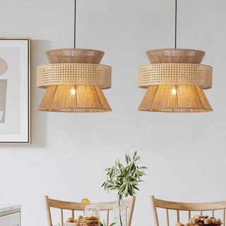 Asian-inspired Rustic Brown Rope Shade Pendant Lighting Zawala Image - 1