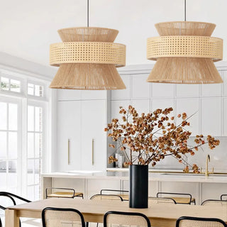 Asian-inspired Rustic Brown Rope Shade Pendant Lighting Zawala Image - 2