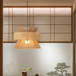 Asian-inspired Rustic Brown Rope Shade Pendant Lighting Zawala Image - 3