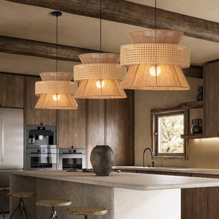Asian-inspired Rustic Brown Rope Shade Pendant Lighting Zawala Image - 4