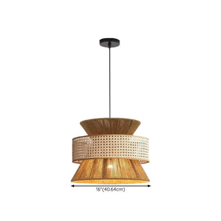 Asian-inspired Rustic Brown Rope Shade Pendant Lighting Zawala Image - 9