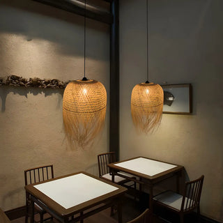 ZOWALA - Asian Natural Bamboo Woven Fringe Restaurant Pendant Light Image - 1