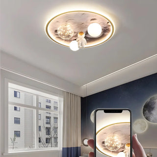 Creative Space Astronaut Round Gold Flush Mount Light Zawala Image - 1