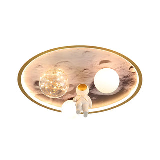 Creative Space Astronaut Round Gold Flush Mount Light Zawala Image - 11