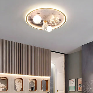 Creative Space Astronaut Round Gold Flush Mount Light Zawala Image - 2