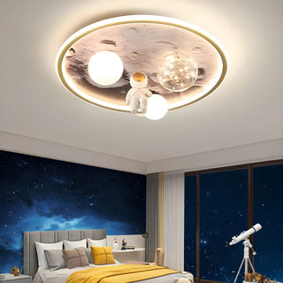 Creative Space Astronaut Round Gold Flush Mount Light Zawala Image - 3