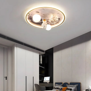 Creative Space Astronaut Round Gold Flush Mount Light Zawala Image - 4