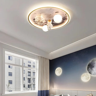 Creative Space Astronaut Round Gold Flush Mount Light Zawala Image - 5