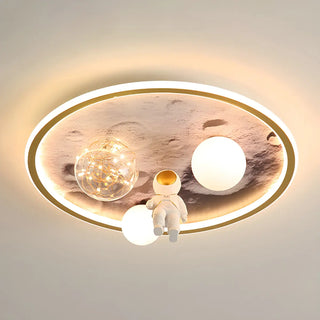 Creative Space Astronaut Round Gold Flush Mount Light Zawala Image - 6