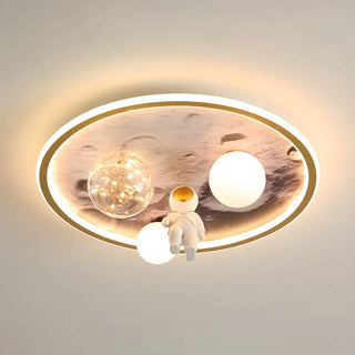 Creative Space Astronaut Round Gold Flush Mount Light Zawala Image - 7