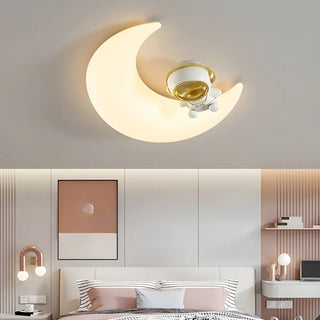 Kids Bedroom Moon Astronaut Resin Flush Mount Light Zawala Image - 1
