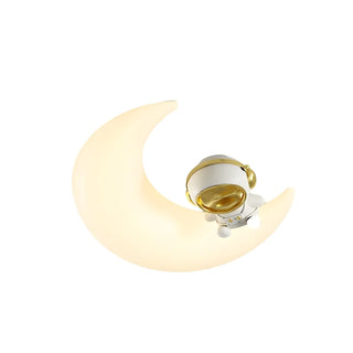 Kids Bedroom Moon Astronaut Resin Flush Mount Light Zawala Image - 11