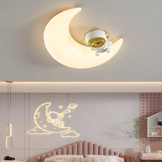 Kids Bedroom Moon Astronaut Resin Flush Mount Light Zawala Image - 4