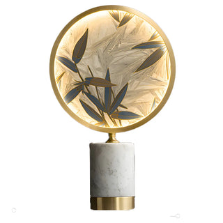 Elegant Round Bamboo Design Marble Base Table Lamp Zawala Image - 9