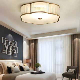 Bedroom Flower Drum Copper Glass Flush Mount Light Zawala Image - 1