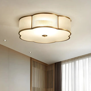 Bedroom Flower Drum Copper Glass Flush Mount Light Zawala Image - 2