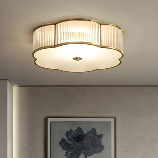 Bedroom Flower Drum Copper Glass Flush Mount Light Zawala Image - 3