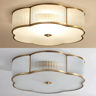 Bedroom Flower Drum Copper Glass Flush Mount Light Zawala Image - 4