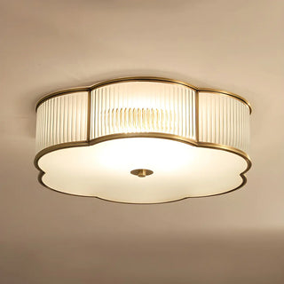 Bedroom Flower Drum Copper Glass Flush Mount Light Zawala Image - 5