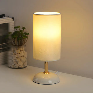 Bedroom Elegant Cylinder Fabric Green Base Table Lamp Zawala Image - 1