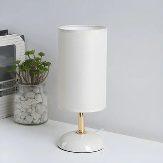 Bedroom Elegant Cylinder Fabric Green Base Table Lamp Zawala Image - 10