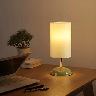 Bedroom Elegant Cylinder Fabric Green Base Table Lamp Zawala Image - 2