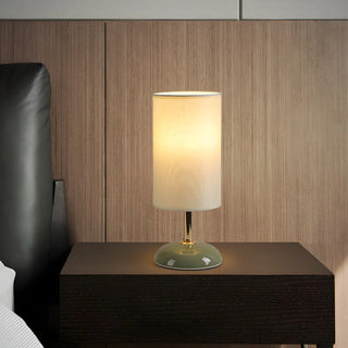 Bedroom Elegant Cylinder Fabric Green Base Table Lamp Zawala Image - 3