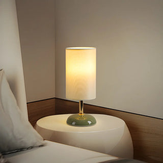 Bedroom Elegant Cylinder Fabric Green Base Table Lamp Zawala Image - 5