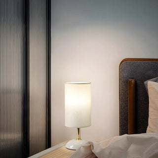 Bedroom Elegant Cylinder Fabric Green Base Table Lamp Zawala Image - 6
