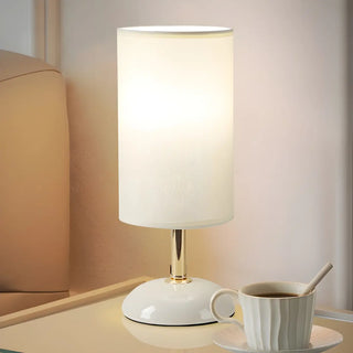 Bedroom Elegant Cylinder Fabric Green Base Table Lamp Zawala Image - 7