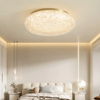 ZOWALA - Bedroom Gold Resin Round Flush Mount Ceiling Light Image - 2