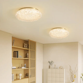 ZOWALA - Bedroom Gold Resin Round Flush Mount Ceiling Light Image - 5
