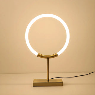Minimalist Halo Ring Brass Base LED Bedroom Table Lamp Zawala Image - 1