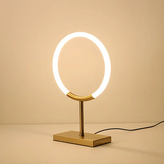 Minimalist Halo Ring Brass Base LED Bedroom Table Lamp Zawala Image - 2