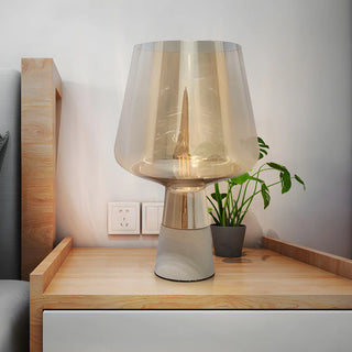 Bedroom Modern Smoke Grey Glass Cup Shape Table Lamp Zawala Image - 1