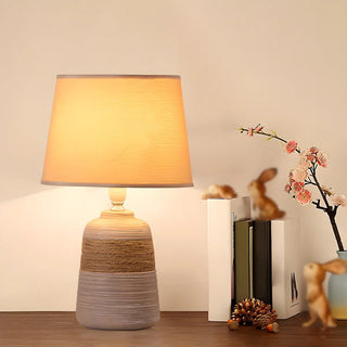 Bedroom Modern Fabric Geometric Ceramic Base Table Lamp Zawala Image - 1