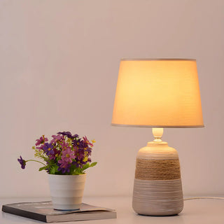 Bedroom Modern Fabric Geometric Ceramic Base Table Lamp Zawala Image - 2