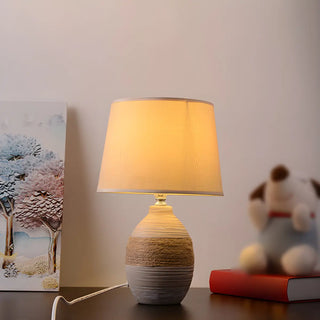 Bedroom Modern Fabric Geometric Ceramic Base Table Lamp Zawala Image - 3