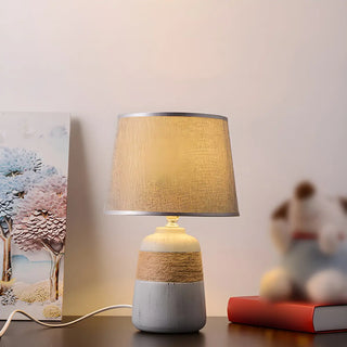 Bedroom Modern Fabric Geometric Ceramic Base Table Lamp Zawala Image - 4